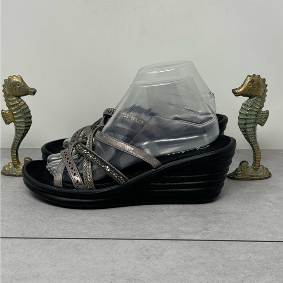 Skechers Rumble Wave Lassie Womens Size 9 Silver Strappy Wedge Sandals - Picture 1 of 11